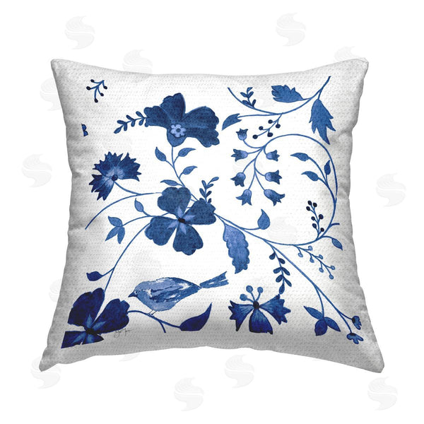 Stupell Industries Janet Tava | Swirling Blue Flowers Printed Throw Pillow