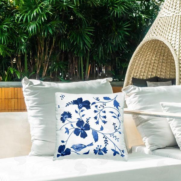 Stupell Industries Janet Tava | Swirling Blue Flowers Printed Throw Pillow