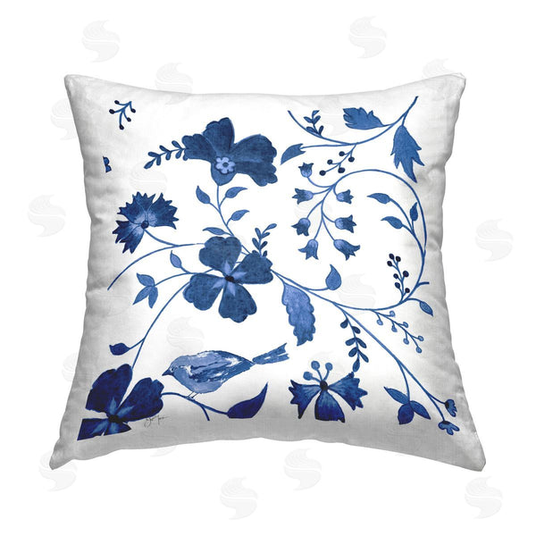 stupell industries Janet Tava | Swirling Blue Flowers Printed Throw Pillow