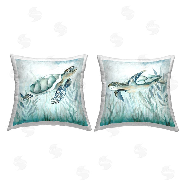 stupell industries Janet Tava | Turtles Among Seaweed Printed Throw Pillow Set