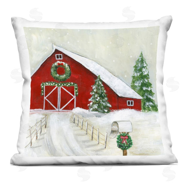 stupell industries Janet Tava | Winter Barn Scenery Printed Throw Pillow