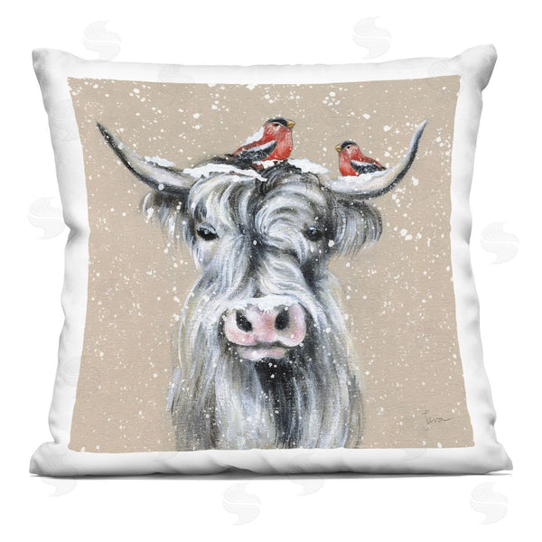 stupell industries Janet Tava | Winter Snowfall Birds Cattle Printed Throw Pillow