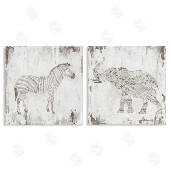 stupell industries Janet Tava | Zebra & Elephant Boho Stripes