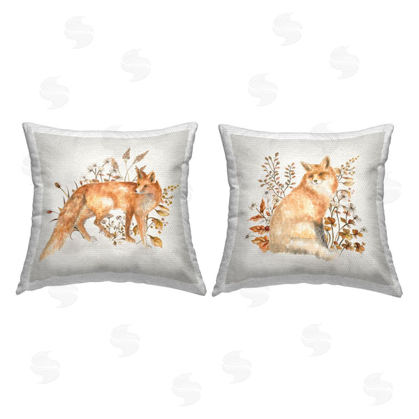 Stupell Industries Janice Gaynor | Fluffy Red Fox Autumn Leaves Printed Throw Pillow Set