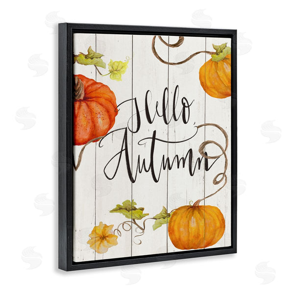 Stupell Industries Janice Gaynor | Hello Autumn Calligraphy Sign Rustic Pumpkin Vines Wall Art