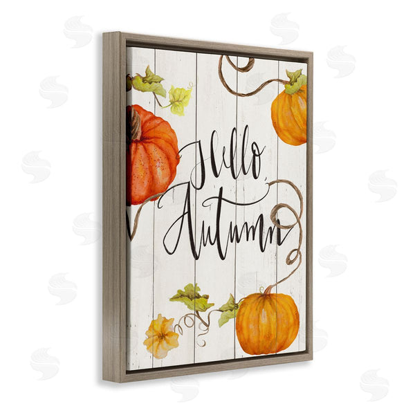 Stupell Industries Janice Gaynor | Hello Autumn Calligraphy Sign Rustic Pumpkin Vines Wall Art