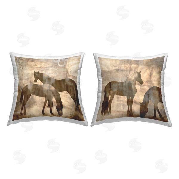 stupell industries Jason Mann | Rustic Grazing Horse Silhouettes Printed Throw Pillow Set
