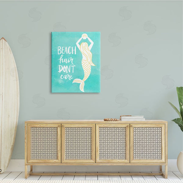 Stupell Industries Jean Kelly | Beach Hair Don't Care Mermaid Fantasy Turquoise Scallop Wall Art