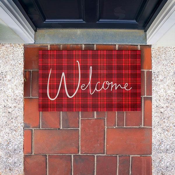 Stupell Industries Jean Kelly | Red Tartan Greeting Non-Woven Door Mat