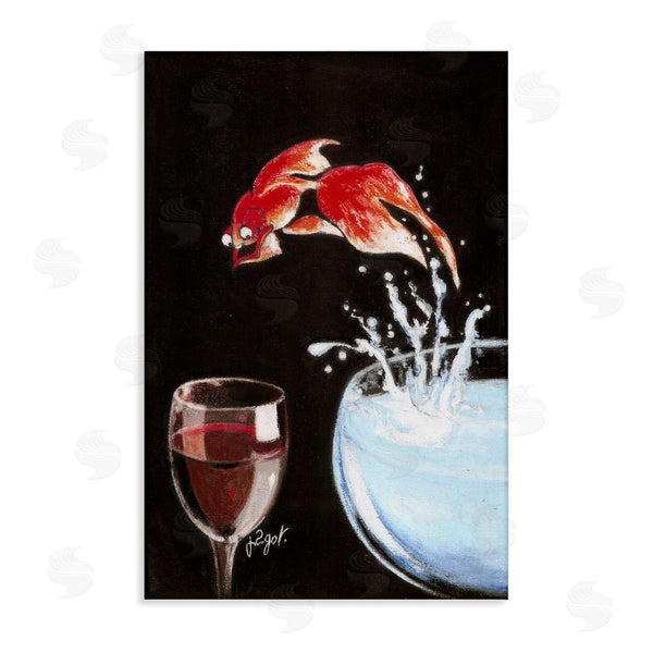 stupell industries Jean-Pierre Got | Fish Diving Into Wine Glass