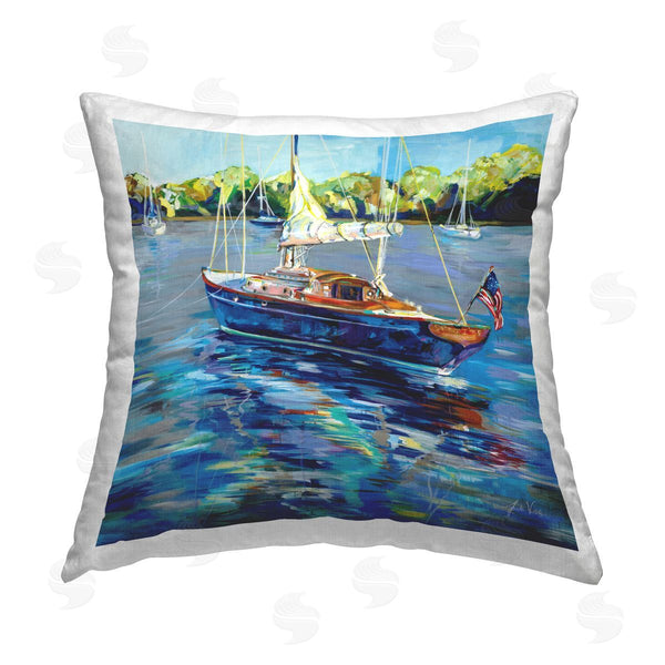 stupell industries Jeanette Vertentes | Americana Boat Landscape Printed Throw Pillow