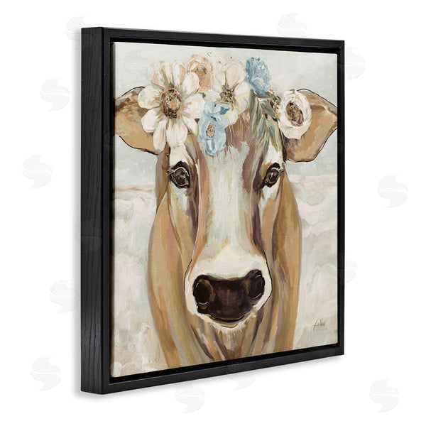 Stupell Industries Jeanette Vertentes | Big Nose Boho Farm Cow Daisy Flower Crown Wall Art