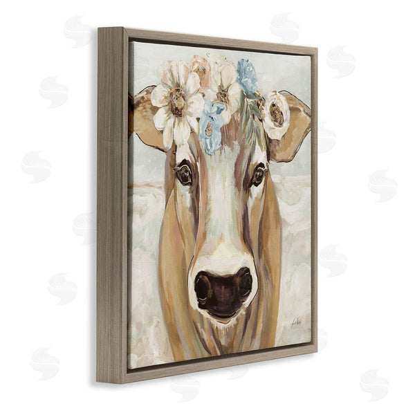 Stupell Industries Jeanette Vertentes | Big Nose Boho Farm Cow Daisy Flower Crown Wall Art