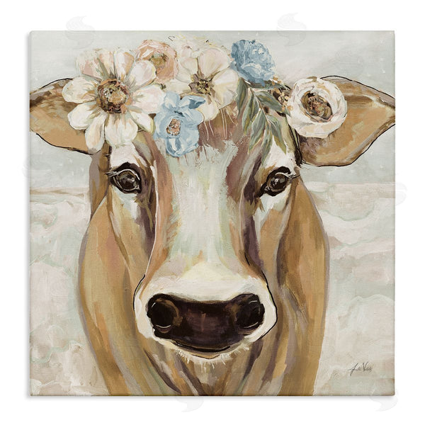 stupell industries Jeanette Vertentes | Big Nose Boho Farm Cow Daisy Flower Crown Wall Art