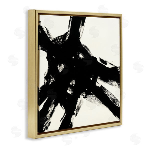 Stupell Industries Jeff Iorillo | Dominant Black Brushstrokes Over Beige Abstraction