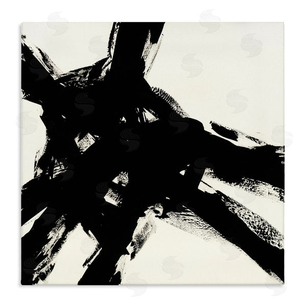 stupell industries Jeff Iorillo | Dominant Black Brushstrokes over Beige Abstraction