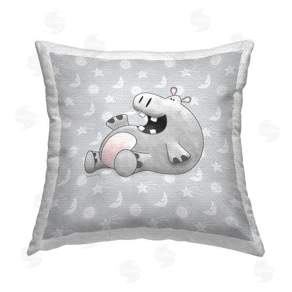 Stupell Industries Jeff McKinley | Happy Hippo Nursery Printed Throw Pillow