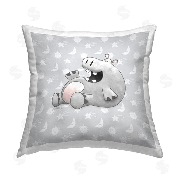stupell industries Jeff McKinley | Happy Hippo Nursery Printed Throw Pillow