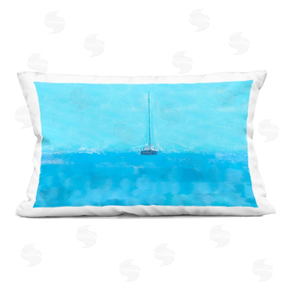 stupell industries Jeff Pica | Lonely Boat Blue Ocean Printed Throw Pillow