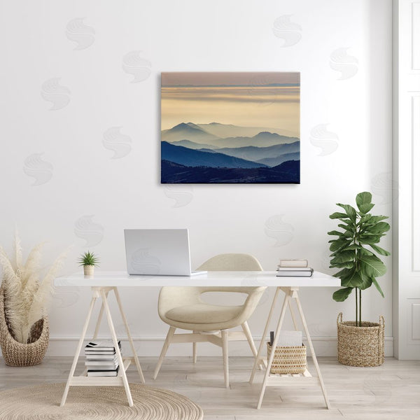 Stupell Industries Jeff Poe Photography | Layered Foggy Mountain Range Warm Sunlit Rays Wall Art