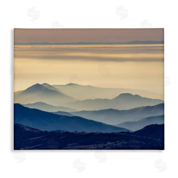 stupell industries Jeff Poe Photography | Layered Foggy Mountain Range Warm Sunlit Rays Wall Art