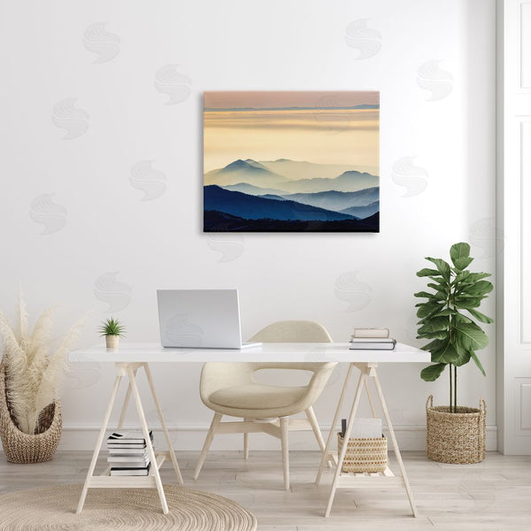 Stupell Industries Jeff Poe Photography | Layered Foggy Sunrise Mountain Peaks Radiant Glow Wall Art