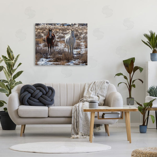 Stupell Industries Jeff Poe Photography | Pair Horses Walking Through Snow Dusted Grassland Wall Art