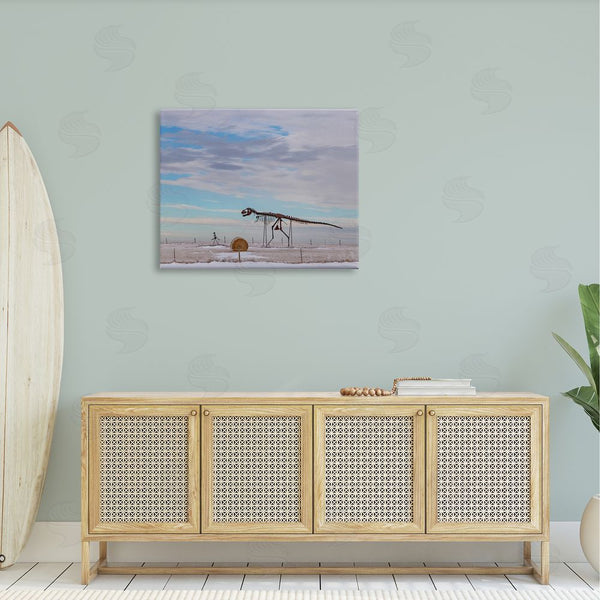 Stupell Industries Jeff Poe Photography | Person Walking Dinosaur Skeleton Beach Sand Dunes Wall Art