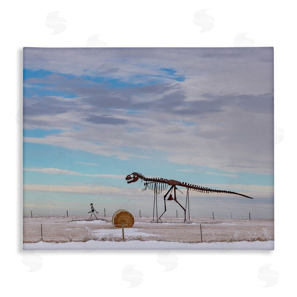 stupell industries Jeff Poe Photography | Person Walking Dinosaur Skeleton Beach Sand Dunes Wall Art