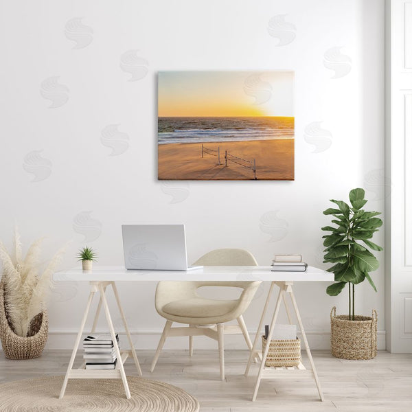 Stupell Industries Jeff Poe Photography | Radiant Sunset Beach Volleyball Nets Ocean Shoreline Wall Art