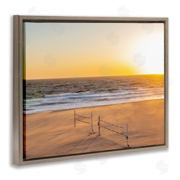 Stupell Industries Jeff Poe Photography | Radiant Sunset Beach Volleyball Nets Ocean Shoreline Wall Art