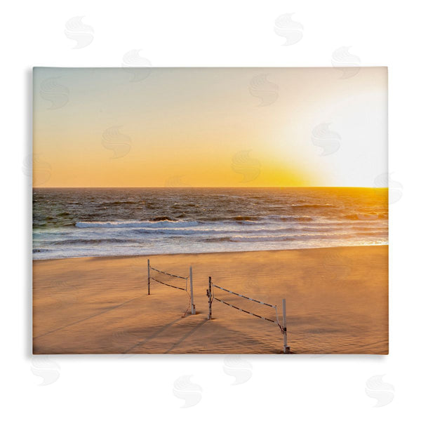stupell industries Jeff Poe Photography | Radiant Sunset Beach Volleyball Nets Ocean Shoreline Wall Art