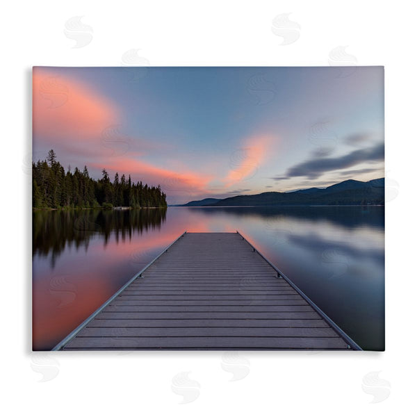 stupell industries Jeff Poe Photography | Serene Lake Dock Quiet Pink Sunrise Reflection Wall Art