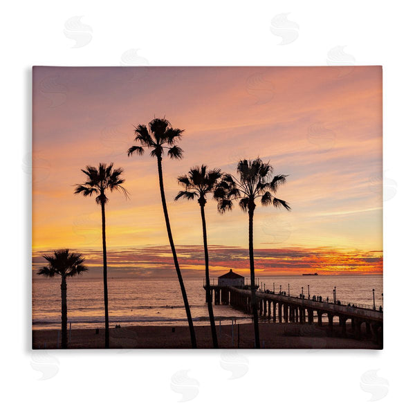 stupell industries Jeff Poe Photography | Tropical Palm Tree Sunset Summer Pier Docks Wall Art