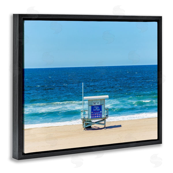 Stupell Industries Jeff Poe Photography | Vivid Blue Beach Water Waves Coastline Hut Wall Art