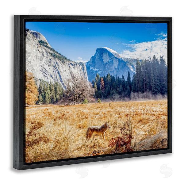 Stupell Industries Jeff Poe Photography | Wolf Grazing Rural Grassland Clear Sky Mountains Wall Art