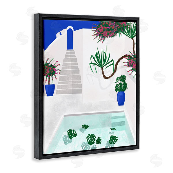 Stupell Industries Jen Bucheli | Modern Outdoor Pool Scene European Villa Monstera Leaves Wall Art