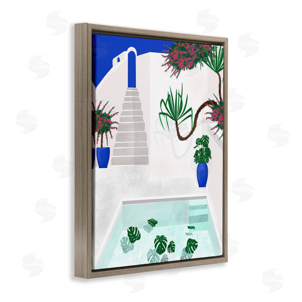 Stupell Industries Jen Bucheli | Modern Outdoor Pool Scene European Villa Monstera Leaves Wall Art