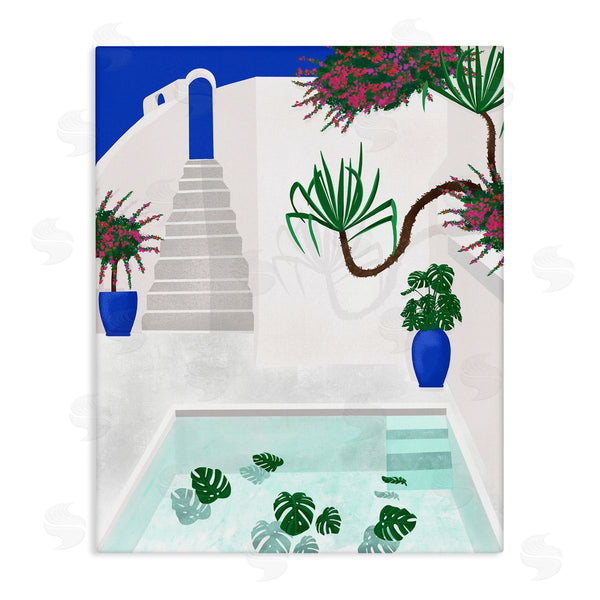 stupell industries Jen Bucheli | Modern Outdoor Pool Scene European Villa Monstera Leaves Wall Art