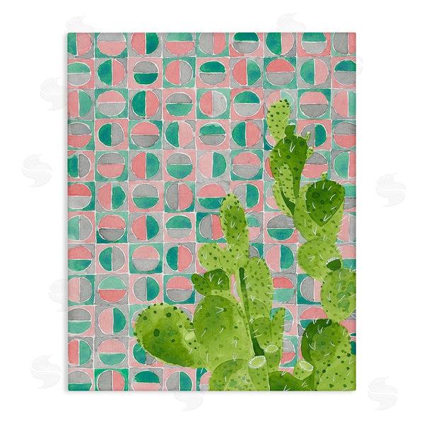 stupell industries Jen Bucheli | Prickly Pear Desert Cactus over Geometric Pink Pattern Wall Art