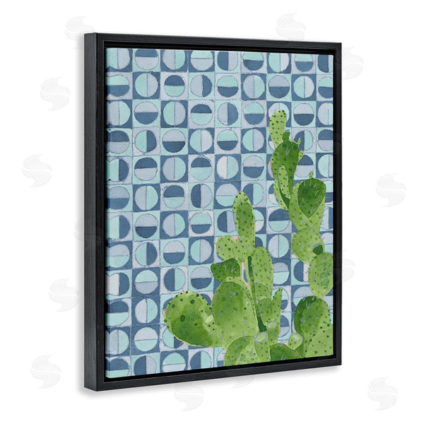 Stupell Industries Jen Bucheli | Round Cactus Plant Prickly Pair Blue Shape Pattern Wall Art