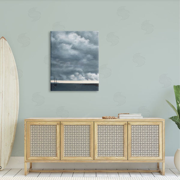 Stupell Industries Jen Eitel | Heavy Overcast Clouds Looming Ocean Water Boat Wall Art