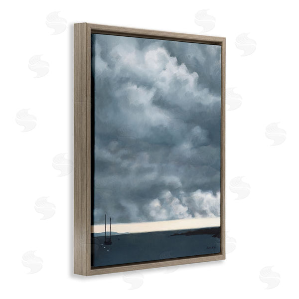 Stupell Industries Jen Eitel | Heavy Overcast Clouds Looming Ocean Water Boat Wall Art