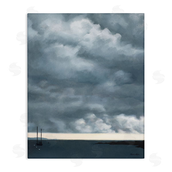 stupell industries Jen Eitel | Heavy Overcast Clouds Looming Ocean Water Boat Wall Art