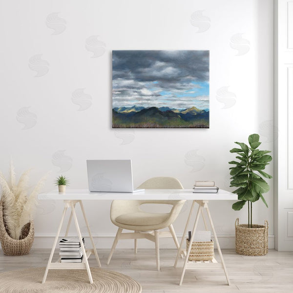 Stupell Industries Jen Eitel | Overhanging Clouds Rural Mountain Range Peaks Landscape Wall Art