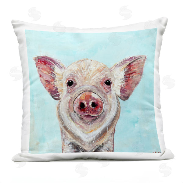 Stupell Industries Jen Seeley | Blue Piglet Animal Face Printed Throw Pillow