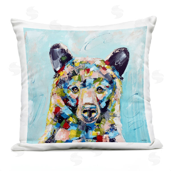 Stupell Industries Jen Seeley | Bold Blue Kaleidoscopic Bear Printed Throw Pillow