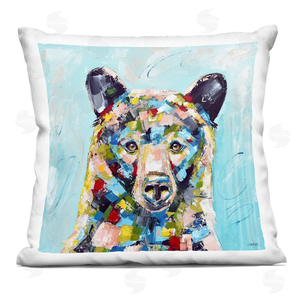 stupell industries Jen Seeley | Bold Blue Kaleidoscopic Bear Printed Throw Pillow