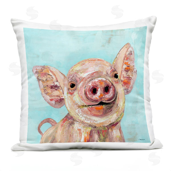 Stupell Industries Jen Seeley | Country Farm Pig Blue Portrait Printed Throw Pillow