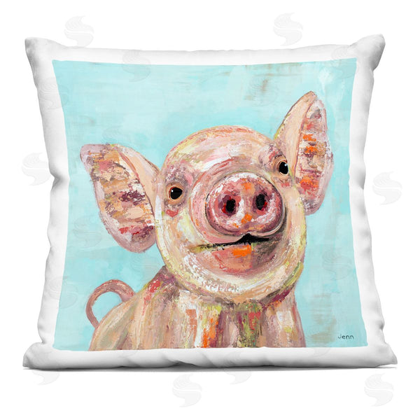 stupell industries Jen Seeley | Country Farm Pig Blue Portrait Printed Throw Pillow